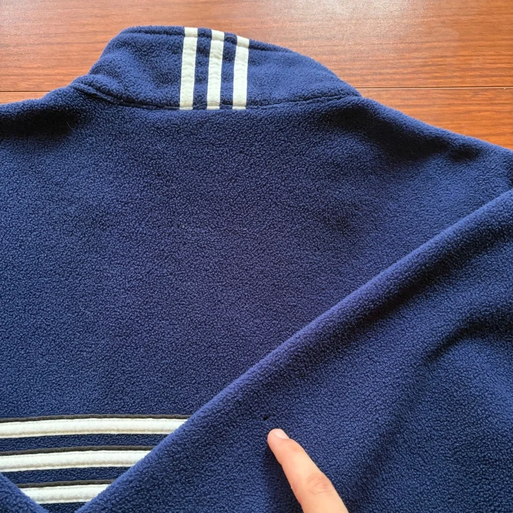Adidas Mens Soccer Full Zip Fleece Jacket Size L Navy Blue 3-Stripe Vintage